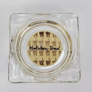 Vintage Holiday‎ Inn Glass Ashtray Square Clear Great Sign Logo Hotel Tobacciana